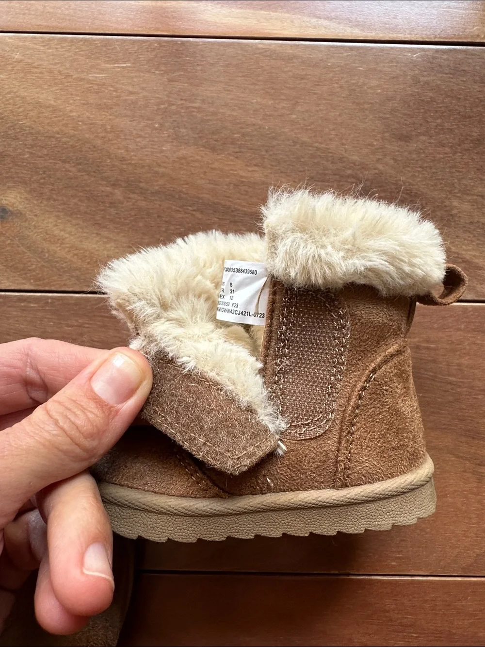Wonder Nation Kids Faux-Fur Lined Brown Suede Booties Toddler 5